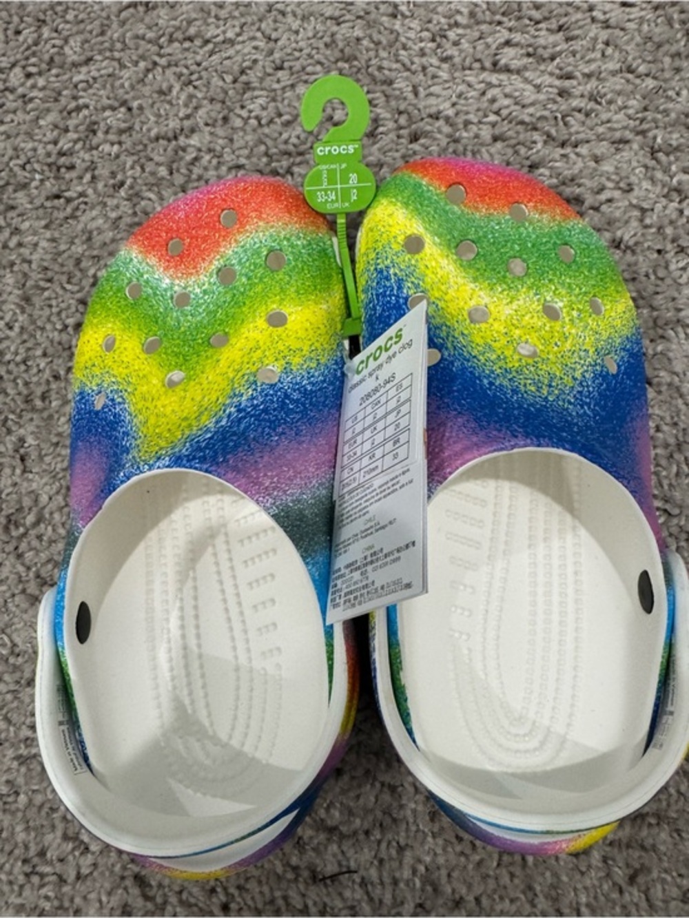 NWT Crocs Kids Classic Spray Dye Clogs Rainbow Tie Dye J2